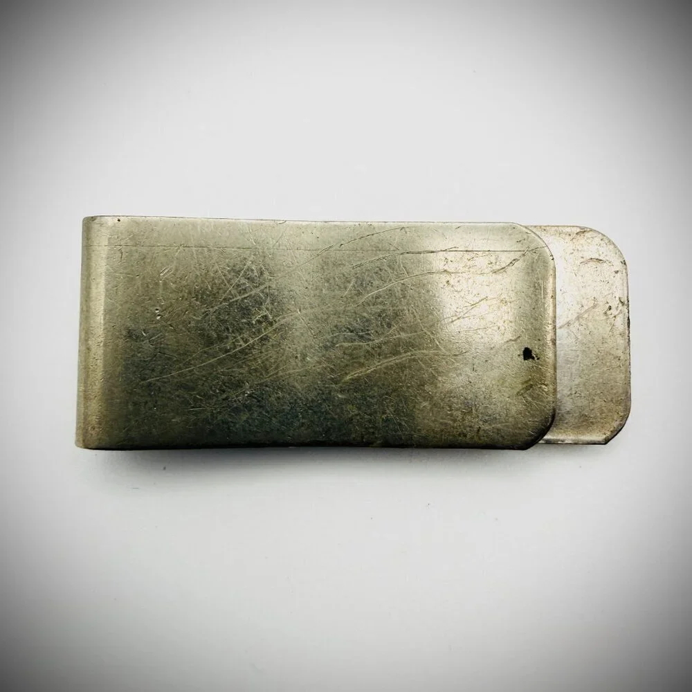 Vintage Turquoise Leaf Motif Money Clip Silver Tone 1.75